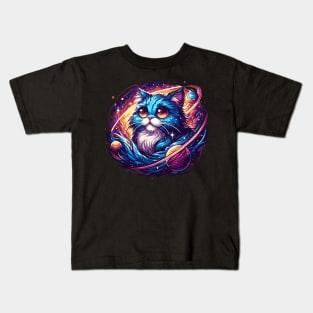 Kawaii Colorful Cosmic Cat in Stars Kids T-Shirt